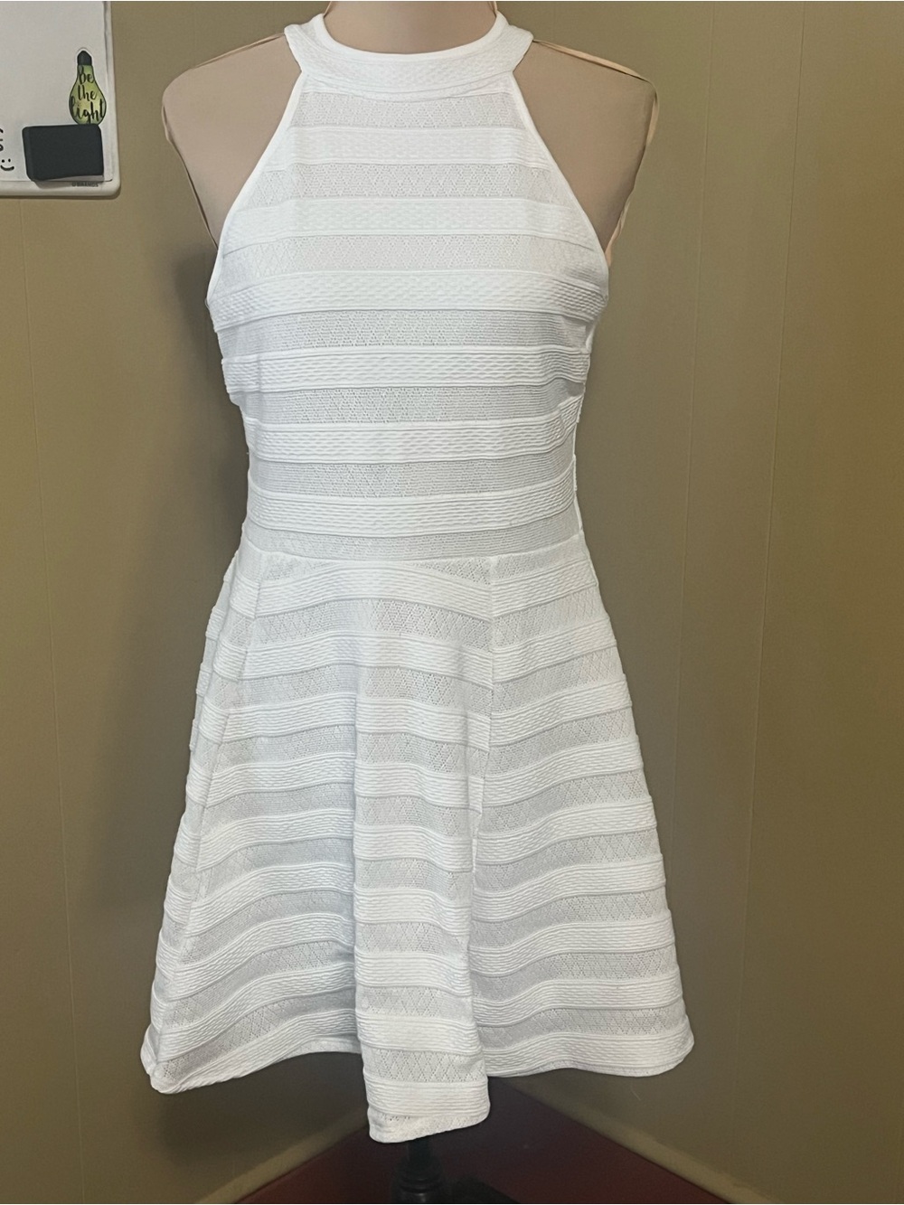 Emerald Sundae Large White Halter Fit & Flare Mini Dress